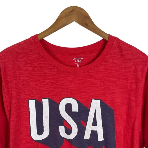 TS641 Mens GAP Lived-In Rode USA Spell out American Pride T Shirt L - Picture 3 of 4
